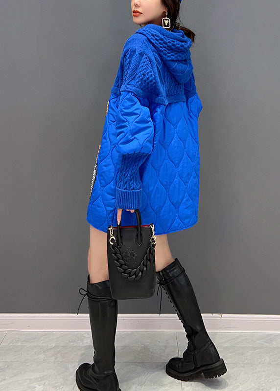 Unique Blue Little Bear Patchwork Drawstring Hooded Knit Parka Winter - Down Jackets - DYAVOR®