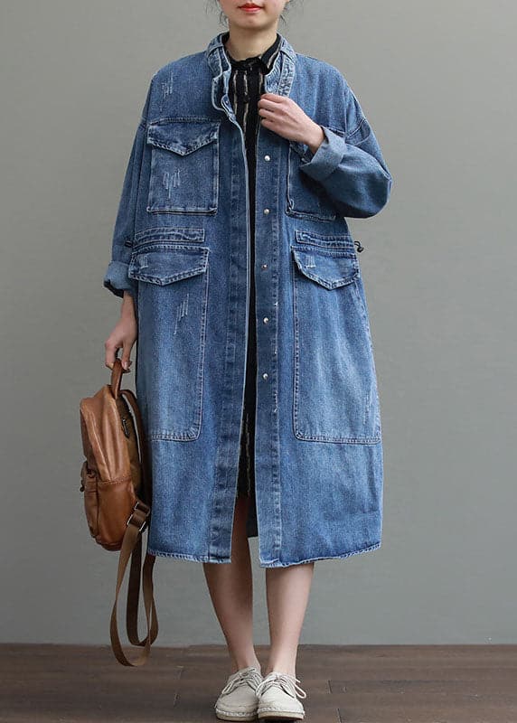 Unique Blue Pockets Button Loose Fall Denim Long sleeve Coats trench coats - Coats - DYAVOR®