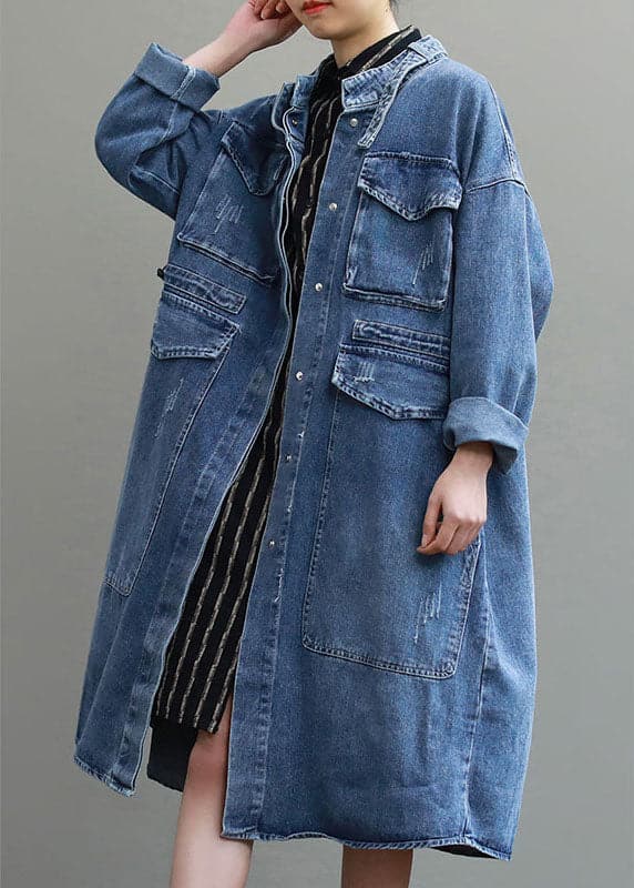 Unique Blue Pockets Button Loose Fall Denim Long sleeve Coats trench coats - Coats - DYAVOR®