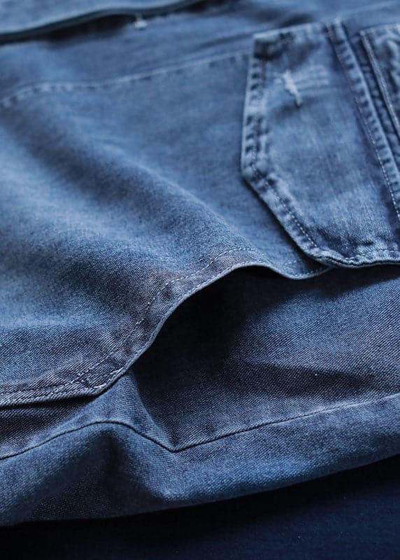 Unique Blue Pockets Button Loose Fall Denim Long sleeve Coats trench coats - Coats - DYAVOR®