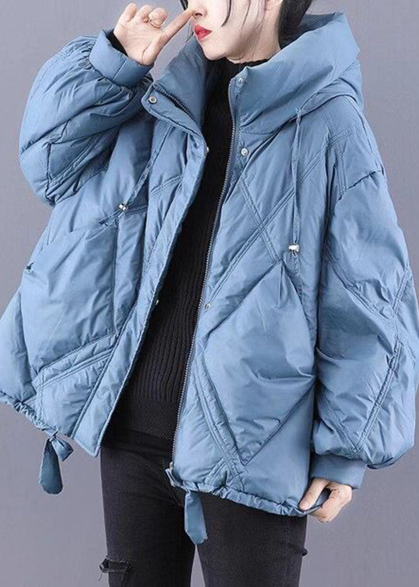 Unique Blue hooded Cloak Warm Winter Duck Down Puffers Coat - Down Jackets - DYAVOR®