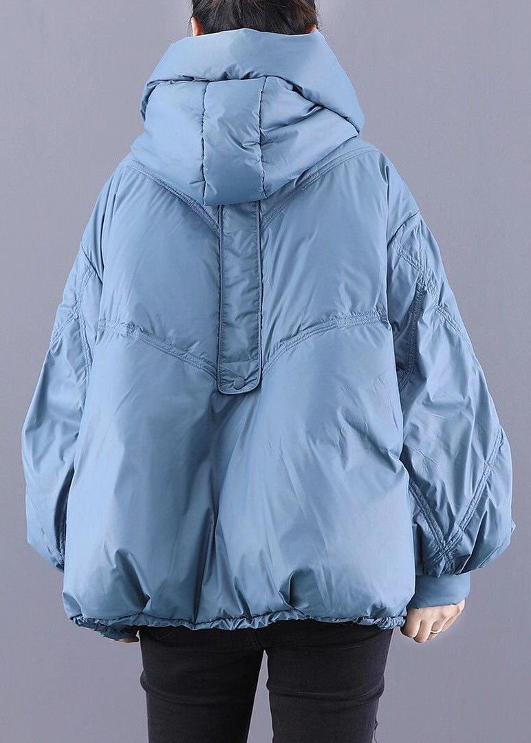 Unique Blue hooded Cloak Warm Winter Duck Down Puffers Coat - Down Jackets - DYAVOR®