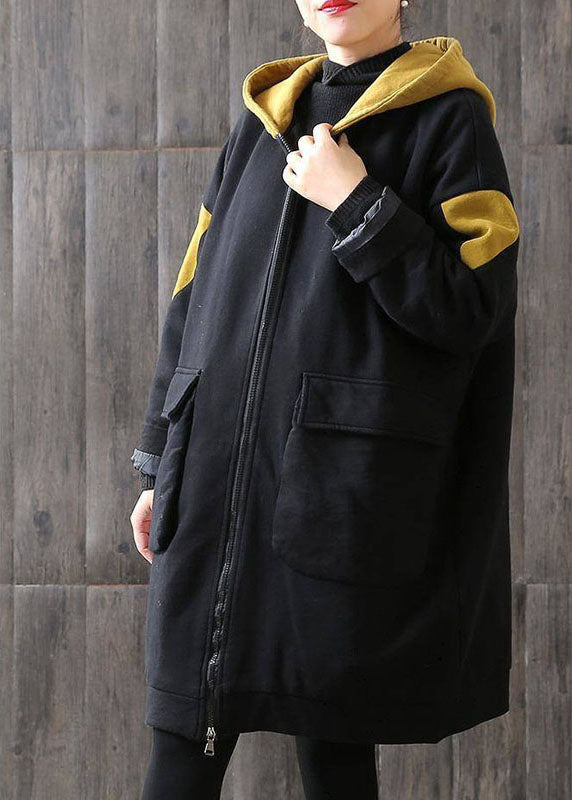 Unique Chocolate hooded zippered Pockets Patchwork Winter Cotton Thick Coats Long sleeve - Down Jackets - DYAVOR®