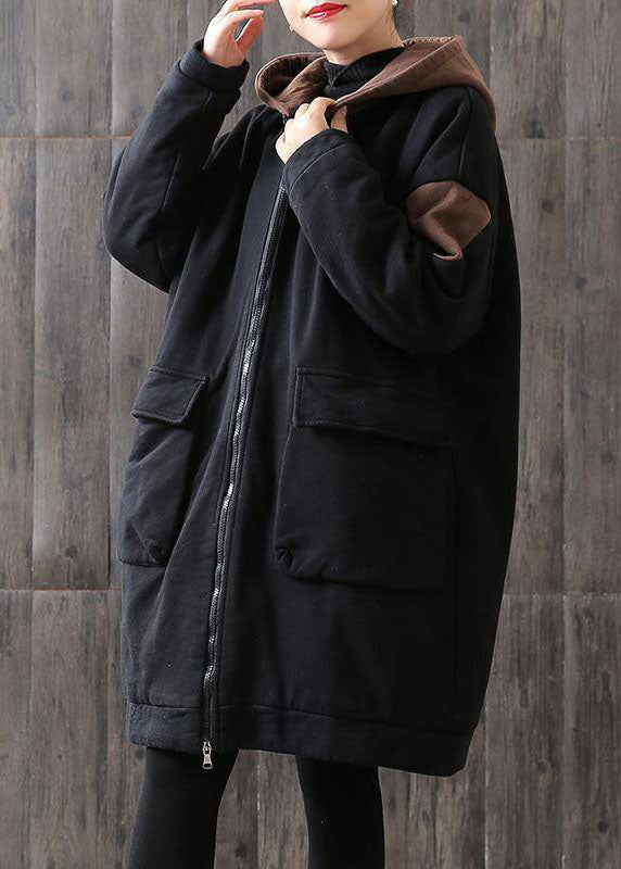 Unique Chocolate hooded zippered Pockets Patchwork Winter Cotton Thick Coats Long sleeve - Down Jackets - DYAVOR®