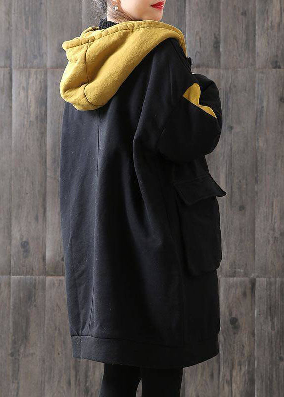 Unique Chocolate hooded zippered Pockets Patchwork Winter Cotton Thick Coats Long sleeve - Down Jackets - DYAVOR®
