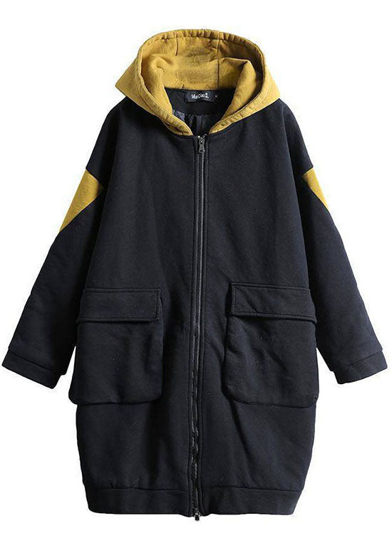 Unique Chocolate hooded zippered Pockets Patchwork Winter Cotton Thick Coats Long sleeve - Down Jackets - DYAVOR®
