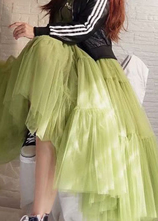 Unique Green Wrinkled Patchwork Tulle Skirt Summer - Skirts - DYAVOR®