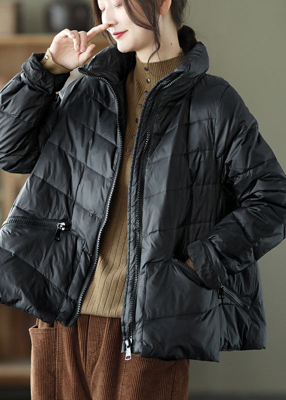 Unique Khaki Stand Collar Pockets fashion Winter Down Coats - Down Jackets - DYAVOR®