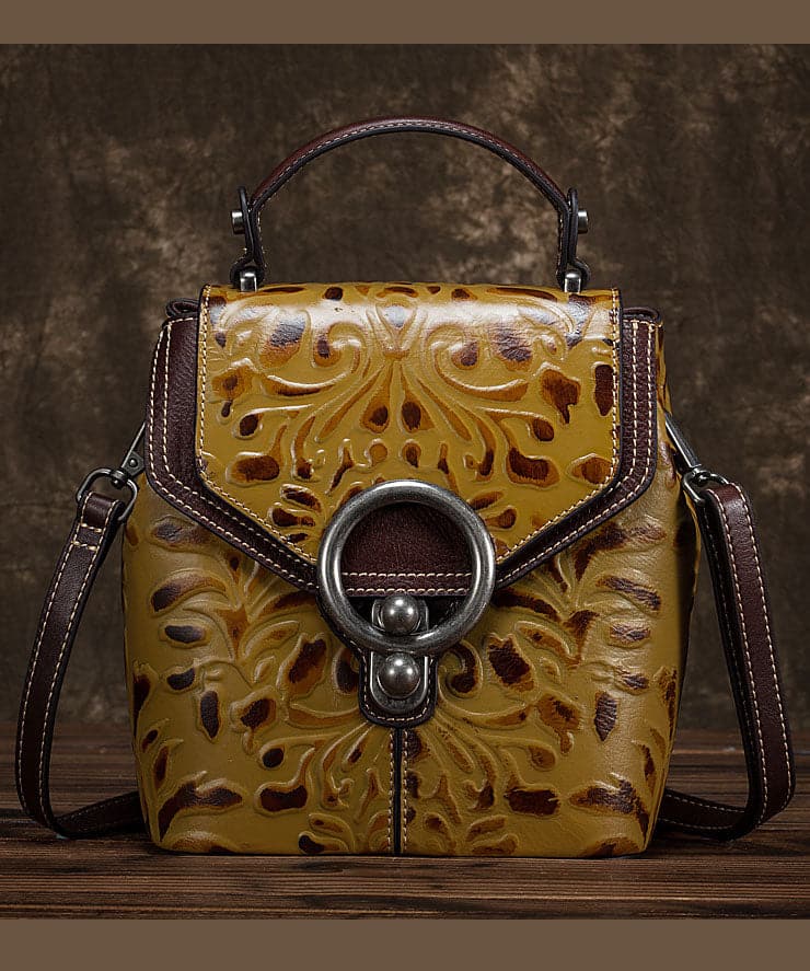 Unique Yellow Embossing Paitings Calf Leather Backpack Bag - Backpack Bag - DYAVOR®