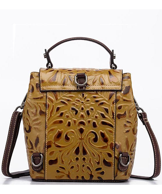 Unique Yellow Embossing Paitings Calf Leather Backpack Bag - Backpack Bag - DYAVOR®