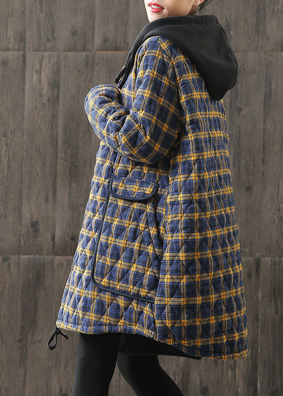 Unique Yellow Hooded Plaid Pockets Cotton Parkas Winter - Down Jackets - DYAVOR®