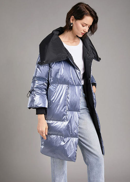 Unique silver Grey Stand Collar Pockets slim fit Winter Duck Down Coat - Down Jackets - DYAVOR®