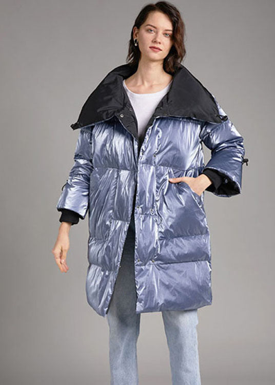 Unique silver Grey Stand Collar Pockets slim fit Winter Duck Down Coat - Down Jackets - DYAVOR®