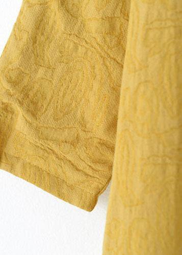 Unique yellow cotton clothes Women thick warm Maxi o neck Dresses - - DYAVOR®