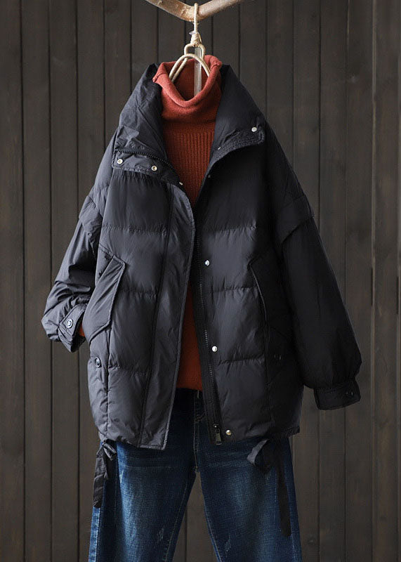 Vintage Black Cinched Duck Down Coat Winter - Down Jackets - DYAVOR®
