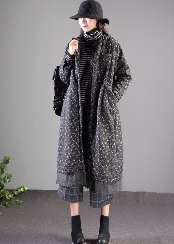 Vintage Black Lace Patchwork Fine Cotton Filled Witner Coats Lengthen - Down Jackets - DYAVOR®