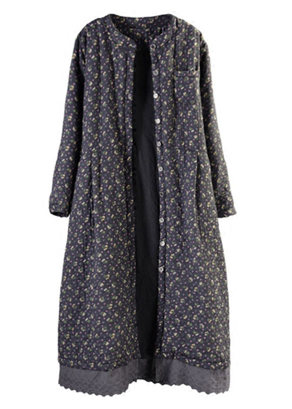 Vintage Black Lace Patchwork Fine Cotton Filled Witner Coats Lengthen - Down Jackets - DYAVOR®