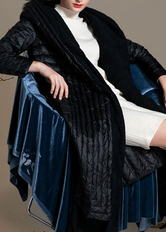 Vintage Black Patchwork tie waist Winter Down Coat - Down Jackets - DYAVOR®