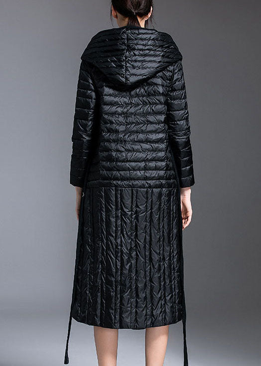 Vintage Black Patchwork tie waist Winter Down Coat - Down Jackets - DYAVOR®