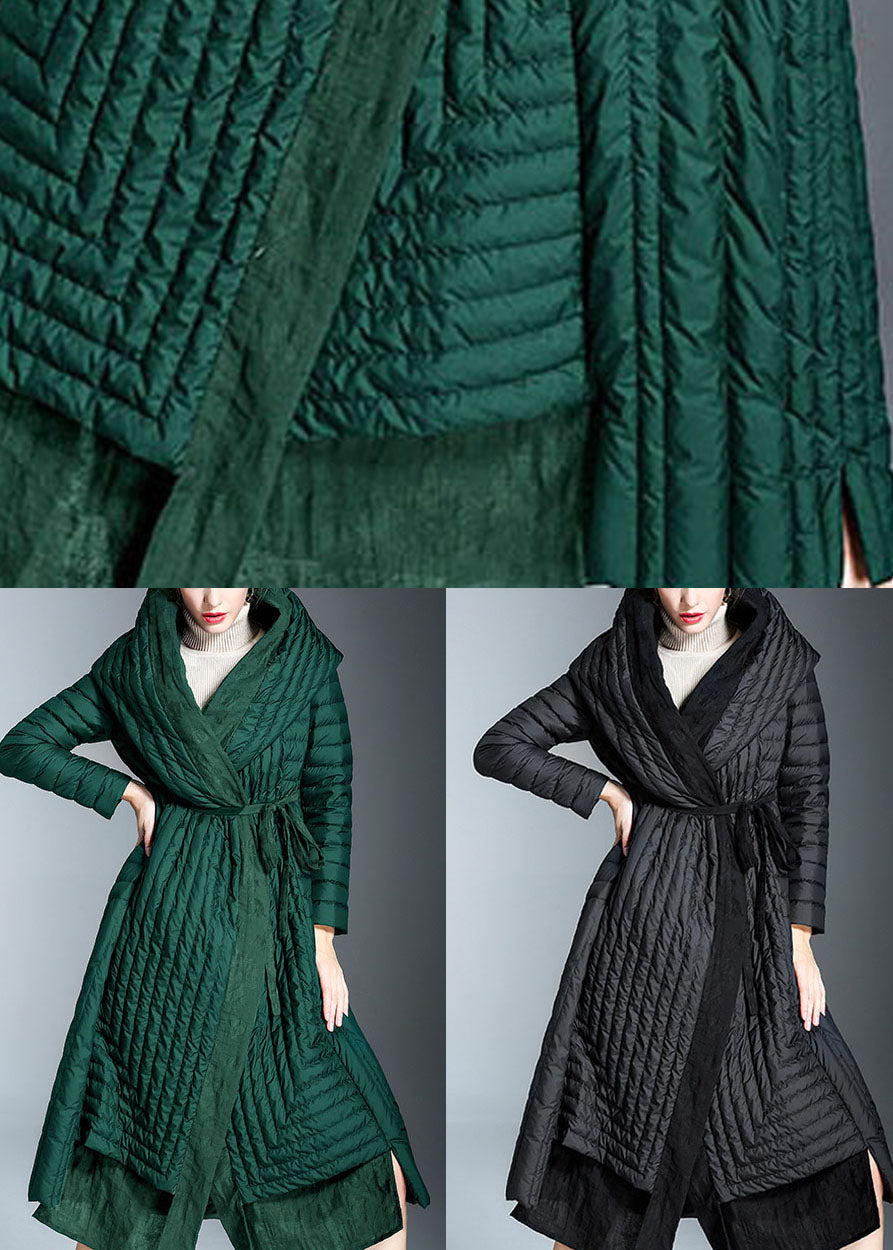 Vintage Black Patchwork tie waist Winter Down Coat - Down Jackets - DYAVOR®