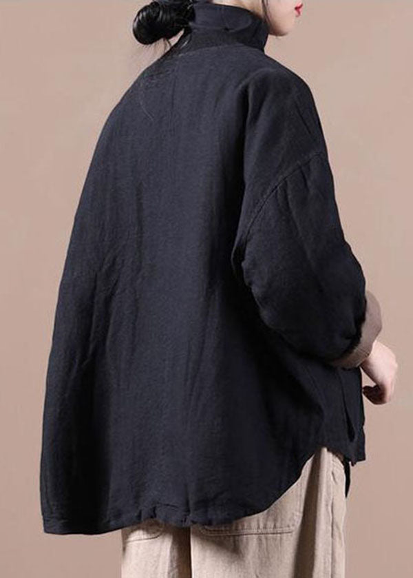 Vintage Black Fine Linen Jacket Cotton Filled Coat Winter - Down Jackets - DYAVOR®