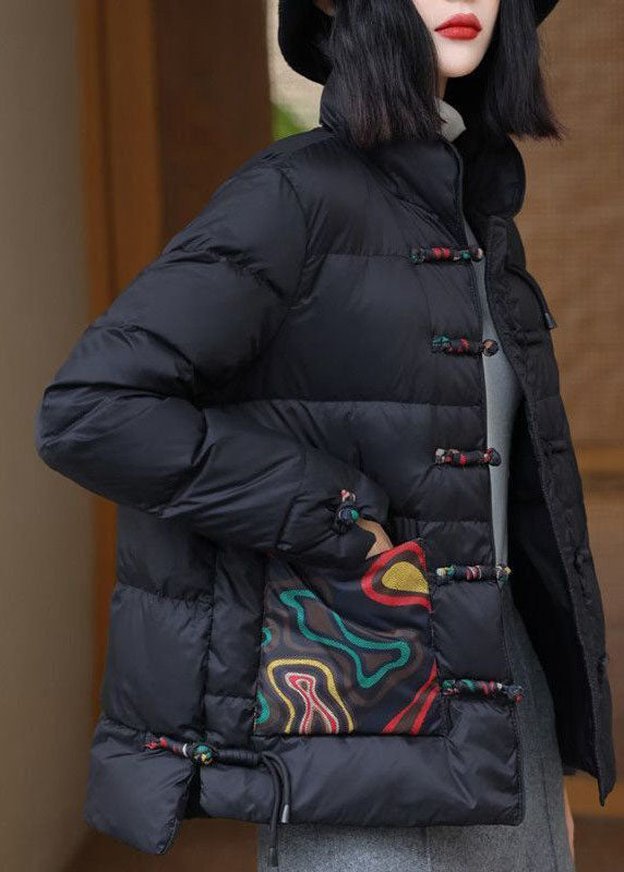 Vintage Black Stand Collar Pockets Print Duck Down Canada Goose Jacket Winter - Down Jackets - DYAVOR®