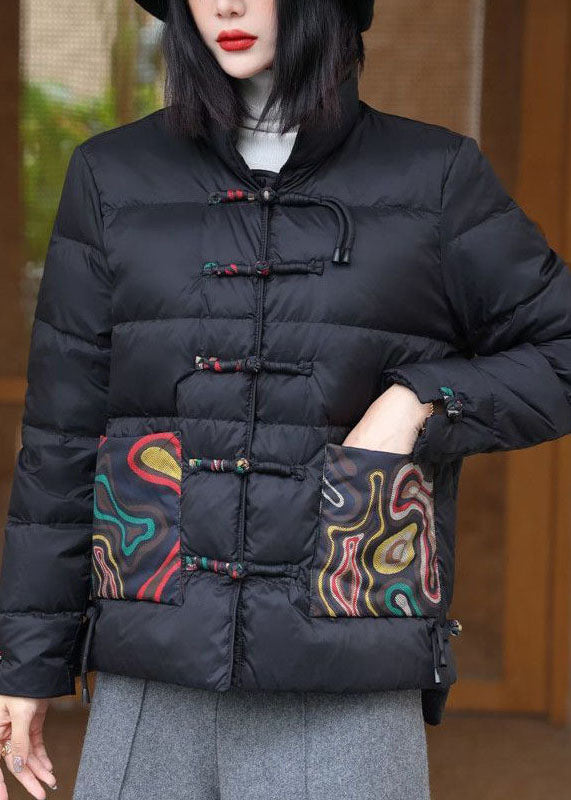 Vintage Black Stand Collar Pockets Print Duck Down Canada Goose Jacket Winter - Down Jackets - DYAVOR®