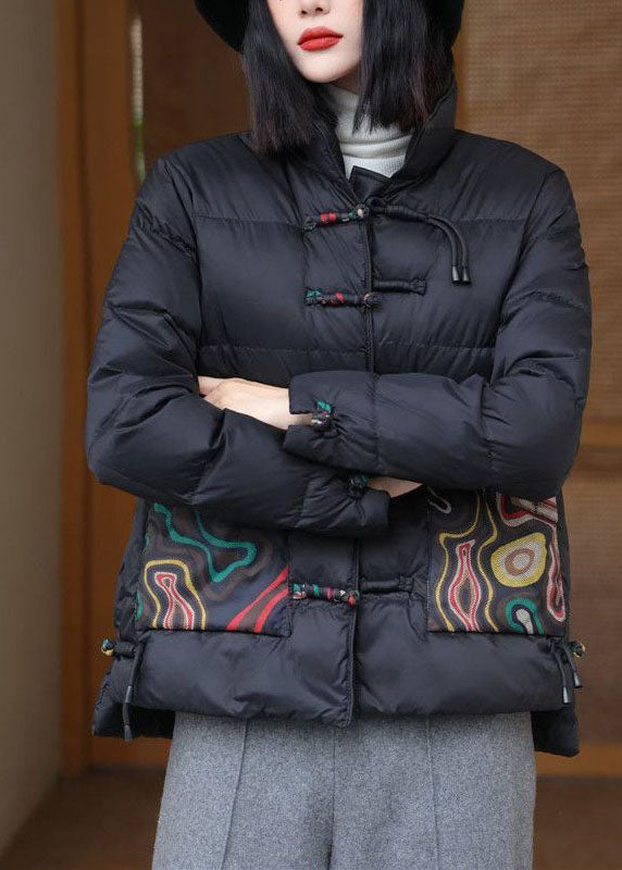 Vintage Black Stand Collar Pockets Print Duck Down Canada Goose Jacket Winter - Down Jackets - DYAVOR®