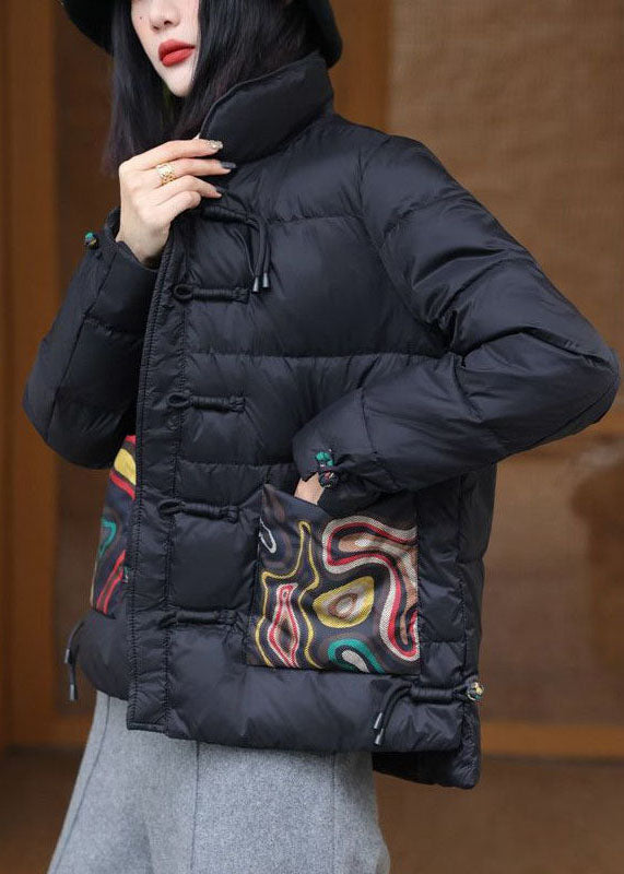Vintage Black Stand Collar Pockets Print Duck Down Canada Goose Jacket Winter - Down Jackets - DYAVOR®
