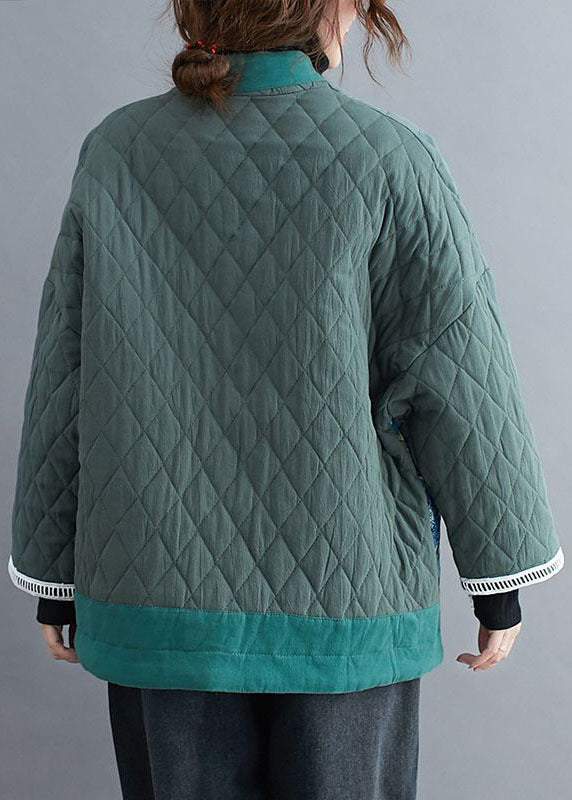 Vintage Green Embroideried Patchwork Fine Cotton Filled Winter Coats - Down Jackets - DYAVOR®