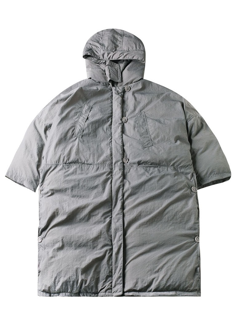 Vintage Grey hooded Pockets side open Thick Winter Cotton coat - Down Jackets - DYAVOR®