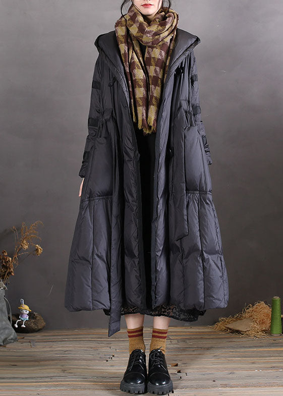 Vintage Khaki Button Pockets tie waist Winter Duck Down Coat - Down Jackets - DYAVOR®