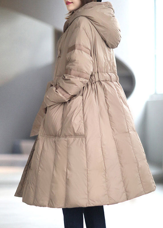 Vintage Khaki Button Pockets tie waist Winter Duck Down Coat - Down Jackets - DYAVOR®