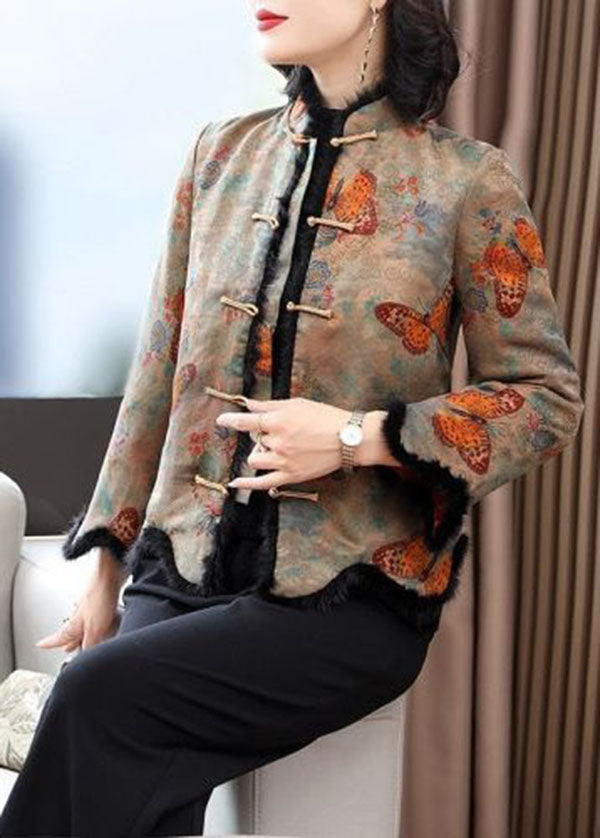 Vintage Rabbit Hair Collar Print Fine Cotton Filled Jackets Winter - Down Jackets - DYAVOR®