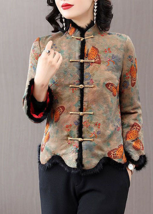 Vintage Rabbit Hair Collar Print Fine Cotton Filled Jackets Winter - Down Jackets - DYAVOR®