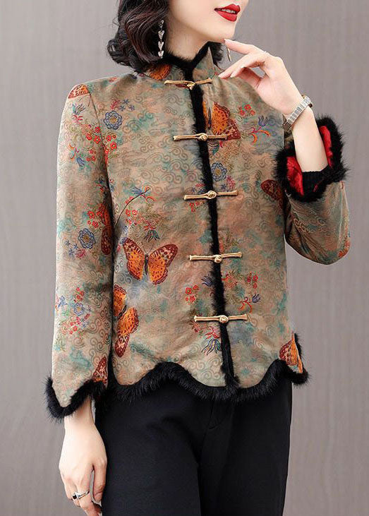 Vintage Rabbit Hair Collar Print Fine Cotton Filled Jackets Winter - Down Jackets - DYAVOR®