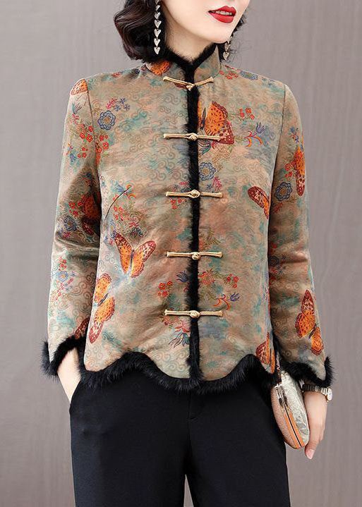 Vintage Rabbit Hair Collar Print Fine Cotton Filled Jackets Winter - Down Jackets - DYAVOR®