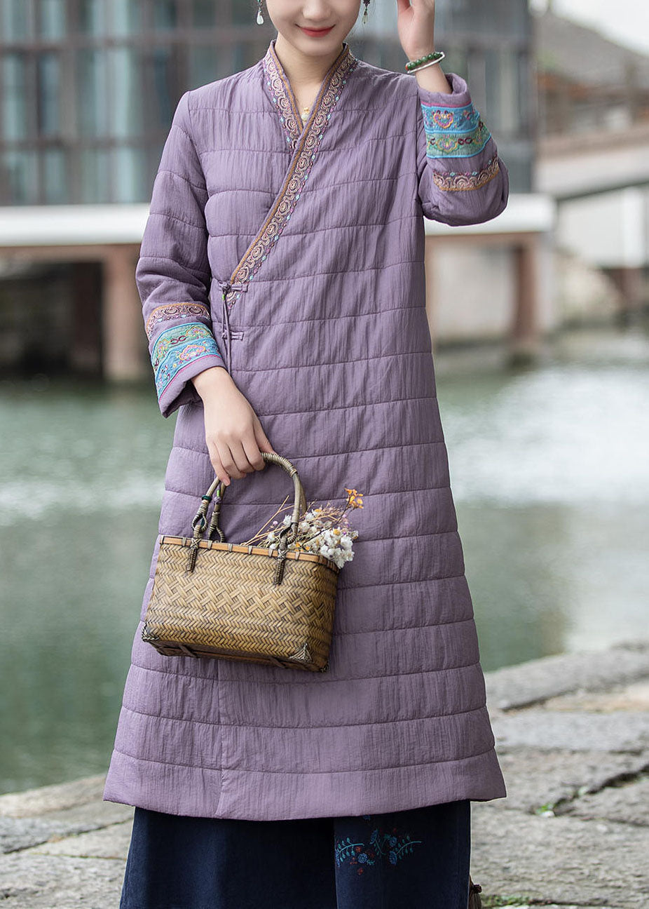 Vintage Red Embroideried Oriental Button Fine Cotton Filled Dress Winter - Down Jackets - DYAVOR®