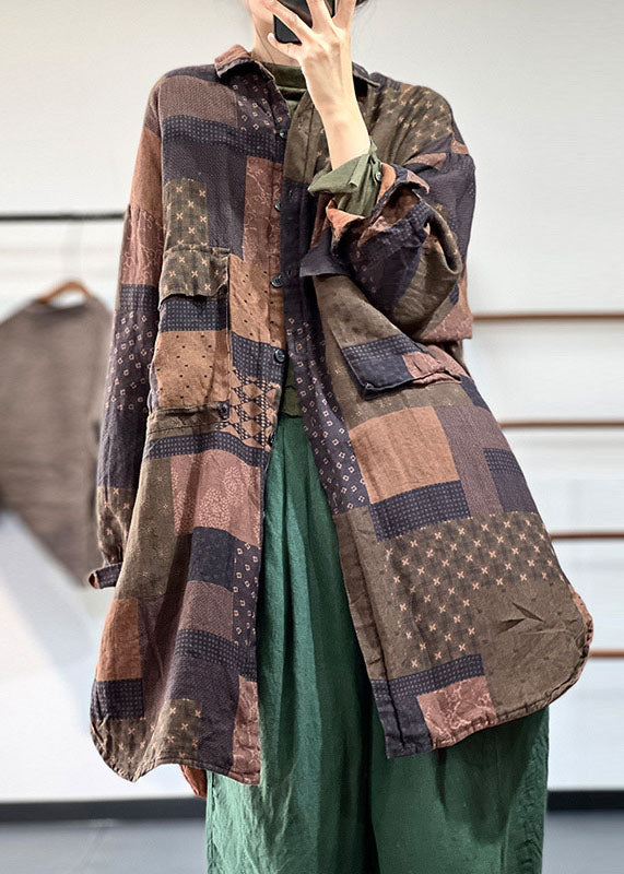 Vintage Red Peter Pan Collar Pockets Print Cotton Filled Linen Coats Winter - Down Jackets - DYAVOR®