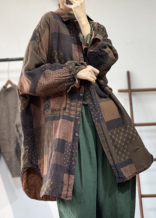 Vintage Red Peter Pan Collar Pockets Print Cotton Filled Linen Coats Winter - Down Jackets - DYAVOR®