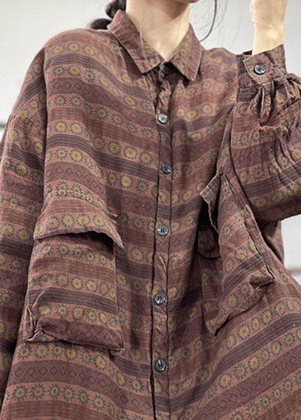 Vintage Red Peter Pan Collar Pockets Print Cotton Filled Linen Coats Winter - Down Jackets - DYAVOR®