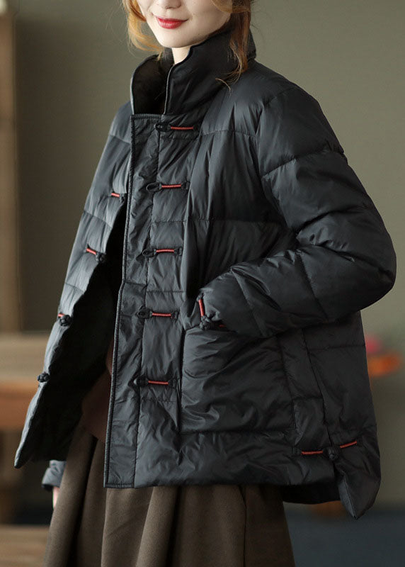 Vintage Red Stand Collar Button Pockets low high design Winter Down Coat - Down Jackets - DYAVOR®