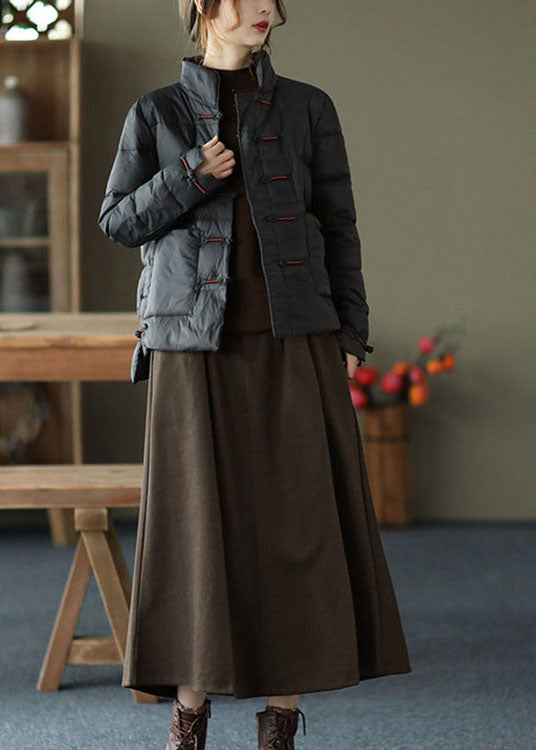 Vintage Red Stand Collar Button Pockets low high design Winter Down Coat - Down Jackets - DYAVOR®