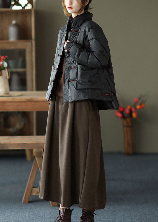 Vintage Red Stand Collar Button Pockets low high design Winter Down Coat - Down Jackets - DYAVOR®