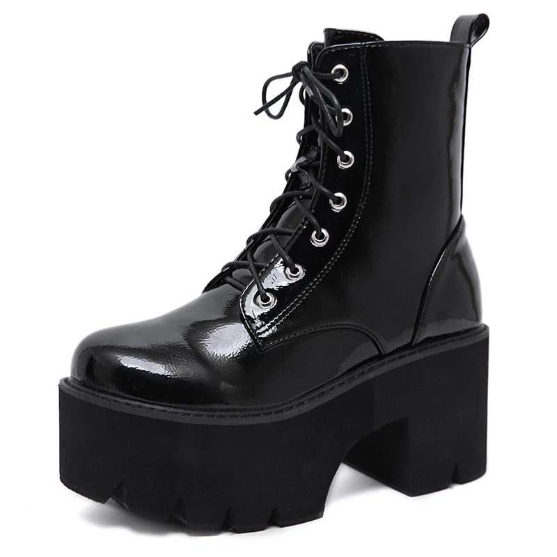 Walker Women's Black Patent Leather Platform Boots - Boots - DYAVOR®