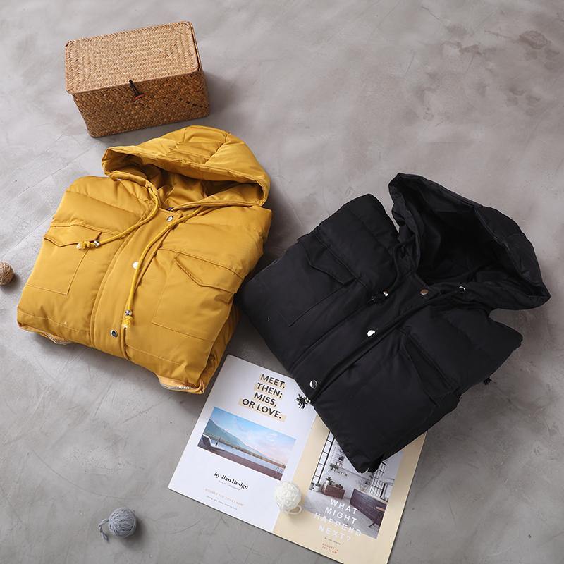 Warm Loose-fitting snow jackets drawstring hem outwear yellow hooded women short coats - - DYAVOR®