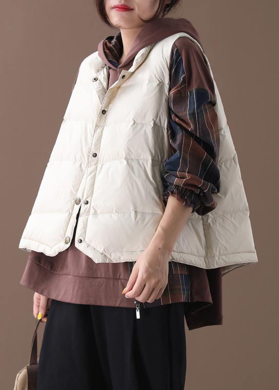 Warm beige Parkas trendy plus size snow jackets winter stand collar sleeveless outwear - - DYAVOR®