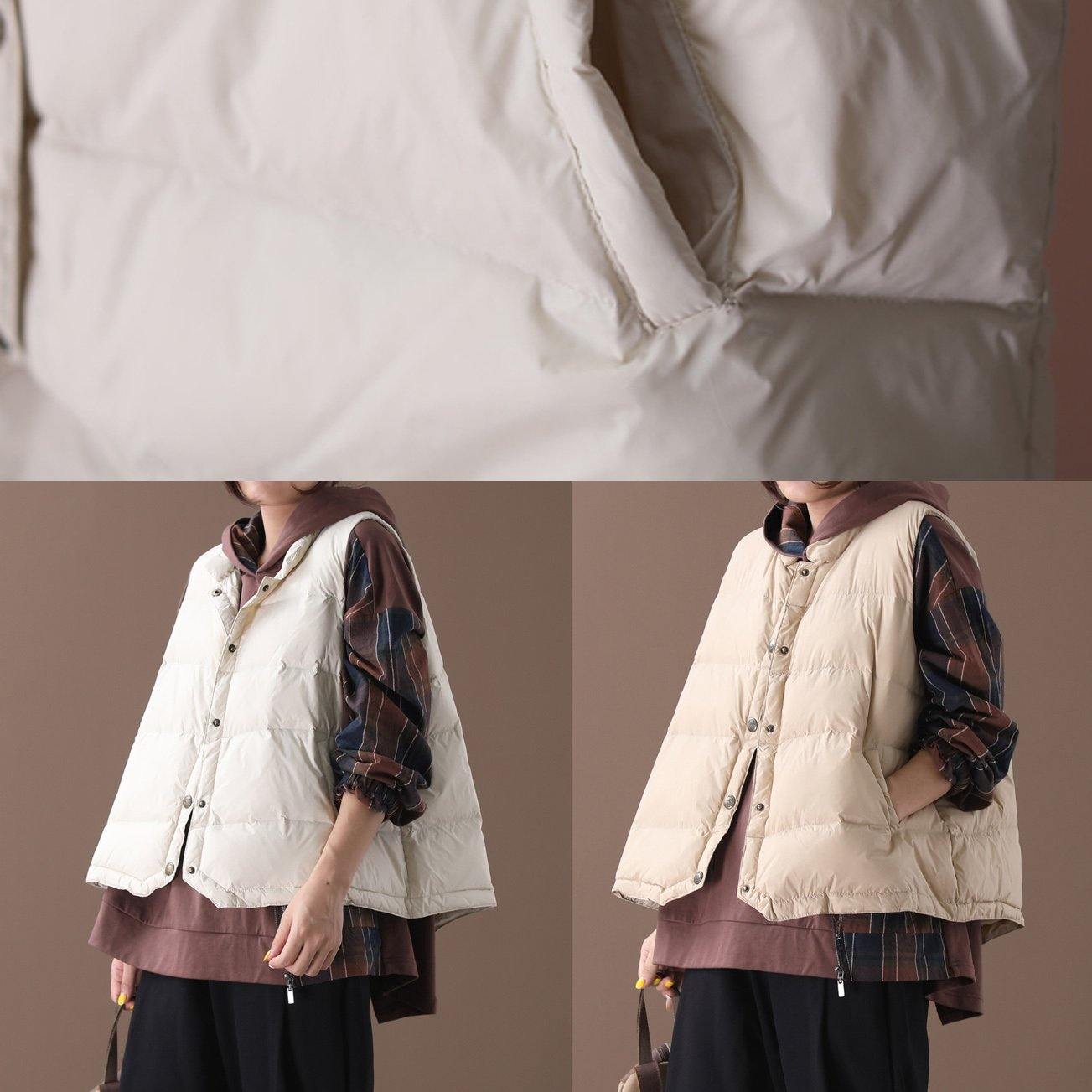 Warm beige Parkas trendy plus size snow jackets winter stand collar sleeveless outwear - - DYAVOR®