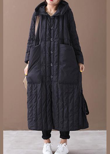 Warm black coat Loose fitting winter jacket hooded Large pockets New winter outwear - - DYAVOR®