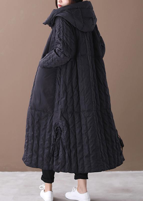 Warm black coat Loose fitting winter jacket hooded Large pockets New winter outwear - - DYAVOR®